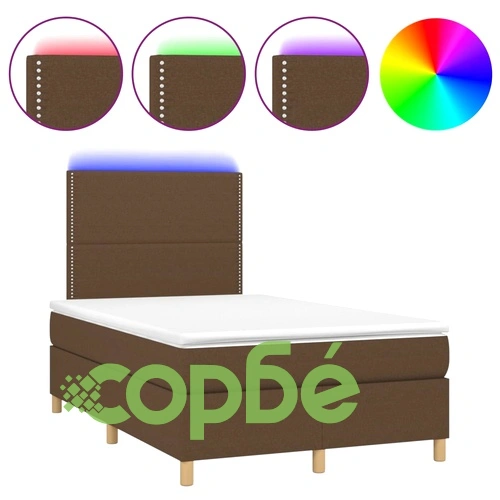 Боксспринг легло с матрак и LED, тъмнокафяво, 120x190 см, плат ➤ топ цена ➤ sorbe.bg