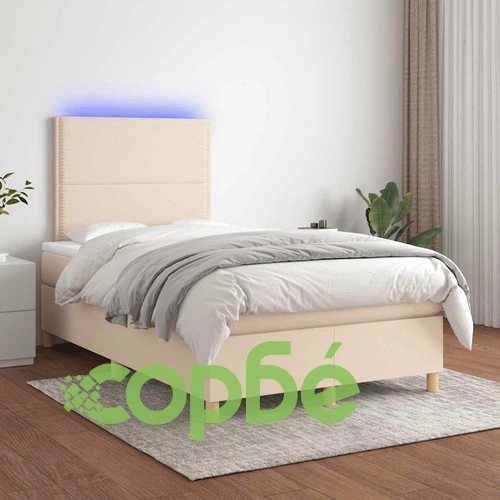 Боксспринг легло с матрак и LED, кремаво, 120x190 см, плат ➤ топ цена ➤ sorbe.bg