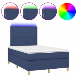 Боксспринг легло с матрак и LED, синьо, 120x190 см, текстил