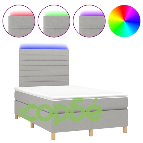 Боксспринг легло с матрак и LED, светлосиво, 120x190 см, плат ➤ топ цена ➤ sorbe.bg