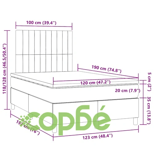 Боксспринг легло с матрак и LED, светлосиво, 120x190 см, плат ➤ топ цена ➤ sorbe.bg