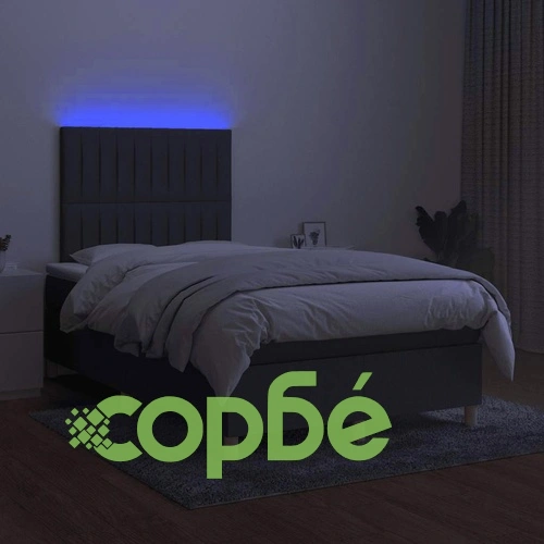 Боксспринг легло с матрак и LED, тъмносиво, 120x190 см, плат ➤ топ цена ➤ sorbe.bg