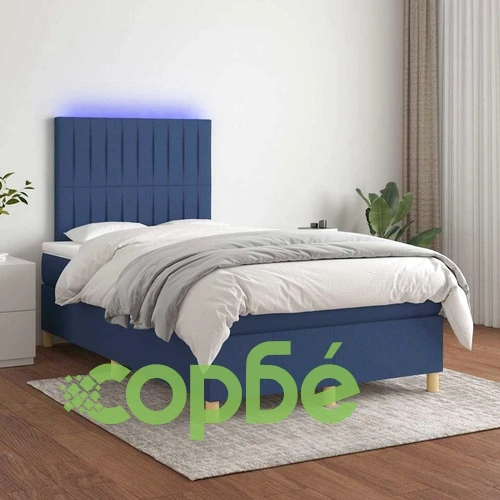 Боксспринг легло с матрак и LED, синьо, 120x190 см, текстил ➤ топ цена ➤ sorbe.bg