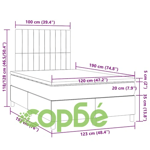 Боксспринг легло с матрак и LED, синьо, 120x190 см, текстил ➤ топ цена ➤ sorbe.bg