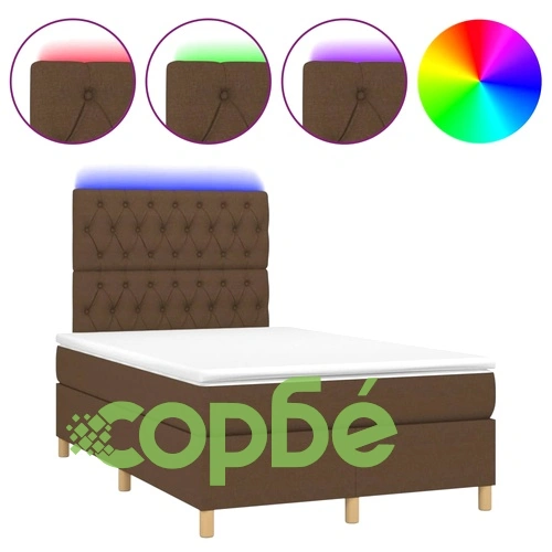 Боксспринг легло с матрак и LED, тъмнокафяво, 120x190 см, плат ➤ топ цена ➤ sorbe.bg