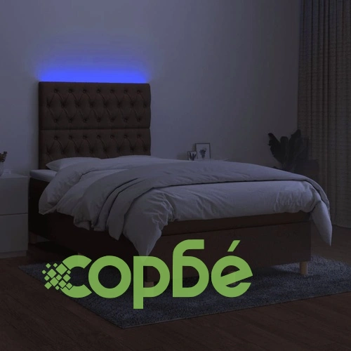Боксспринг легло с матрак и LED, тъмнокафяво, 120x190 см, плат ➤ топ цена ➤ sorbe.bg