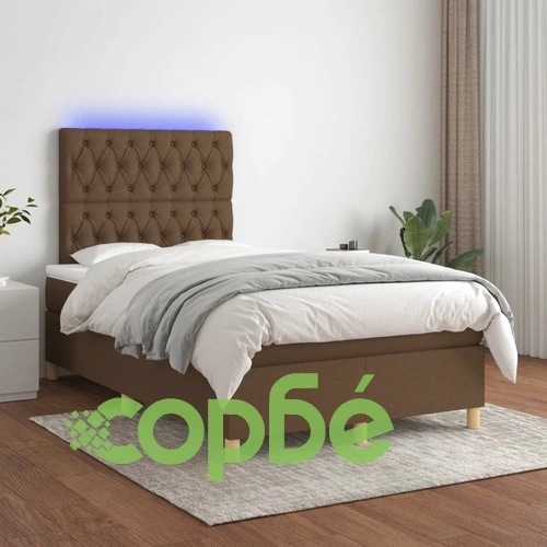 Боксспринг легло с матрак и LED, тъмнокафяво, 120x190 см, плат ➤ топ цена ➤ sorbe.bg