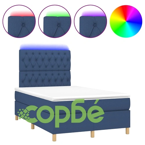 Боксспринг легло с матрак и LED, синьо, 120x190 см, текстил ➤ топ цена ➤ sorbe.bg