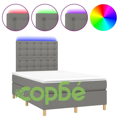 Боксспринг легло с матрак и LED, тъмносиво, 120x190 см, плат ➤ топ цена ➤ sorbe.bg