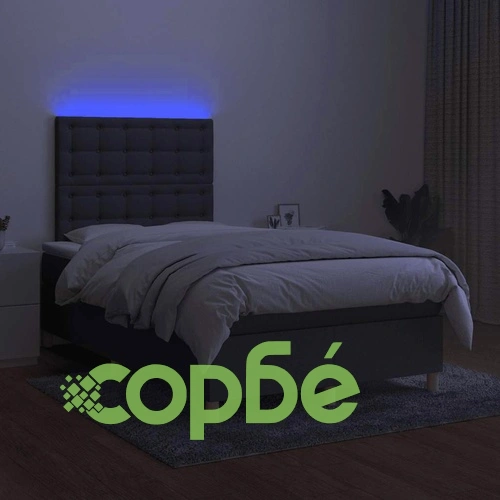 Боксспринг легло с матрак и LED, тъмносиво, 120x190 см, плат ➤ топ цена ➤ sorbe.bg