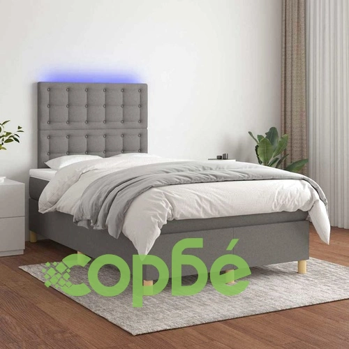 Боксспринг легло с матрак и LED, тъмносиво, 120x190 см, плат ➤ топ цена ➤ sorbe.bg