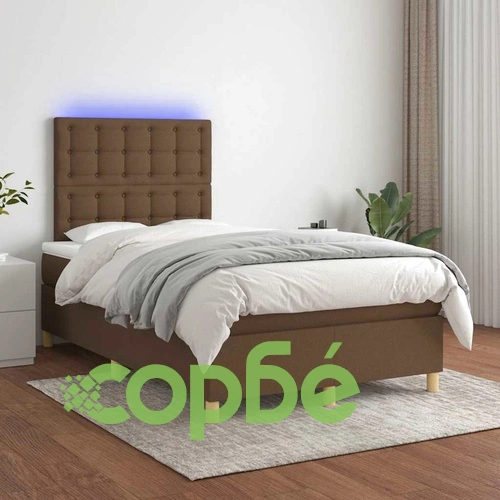 Боксспринг легло с матрак и LED, тъмнокафяво, 120x190 см, плат ➤ топ цена ➤ sorbe.bg