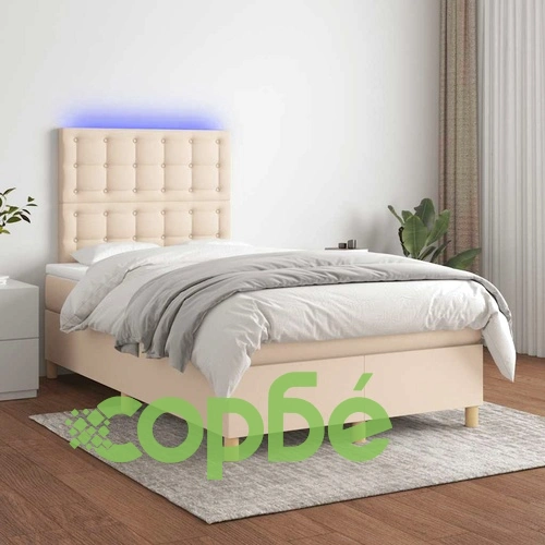 Боксспринг легло с матрак и LED, кремаво, 120x190 см, плат ➤ топ цена ➤ sorbe.bg