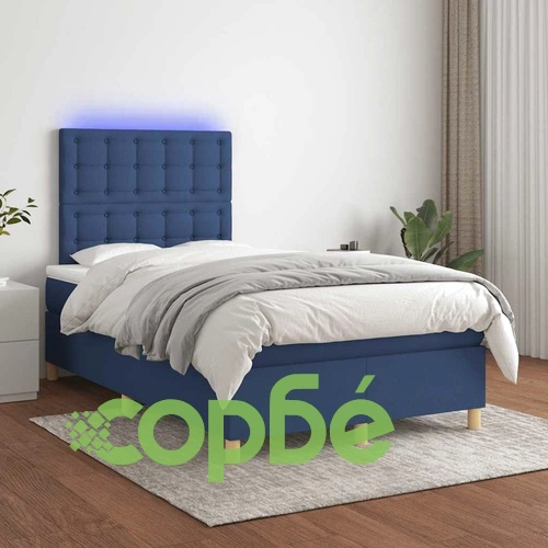 Боксспринг легло с матрак и LED, синьо, 120x190 см, текстил ➤ топ цена ➤ sorbe.bg