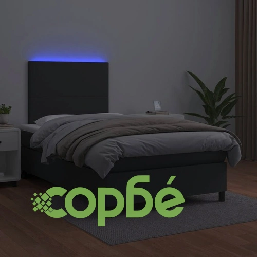 Боксспринг легло с матрак и LED, черно, 120x190 см, еко кожа ➤ топ цена ➤ sorbe.bg