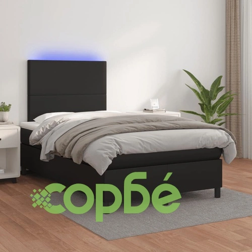 Боксспринг легло с матрак и LED, черно, 120x190 см, еко кожа ➤ топ цена ➤ sorbe.bg