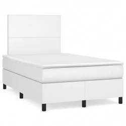 Боксспринг легло с матрак и LED бяло 120x190 см изкуствена кожа