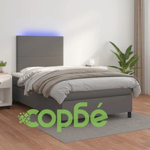 Боксспринг легло с матрак и LED сиво 120x190 см изкуствена кожа ➤ топ цена ➤ sorbe.bg