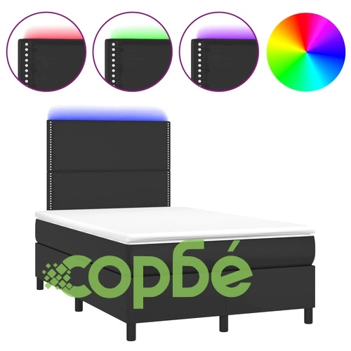 Боксспринг легло с матрак и LED, черно, 120x190 см, еко кожа ➤ топ цена ➤ sorbe.bg