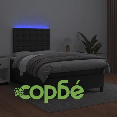 Боксспринг легло с матрак и LED, черно, 120x190 см, еко кожа ➤ топ цена ➤ sorbe.bg