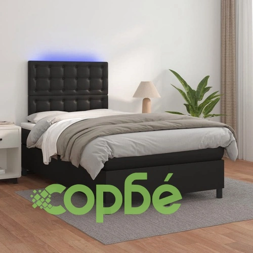 Боксспринг легло с матрак и LED, черно, 120x190 см, еко кожа ➤ топ цена ➤ sorbe.bg