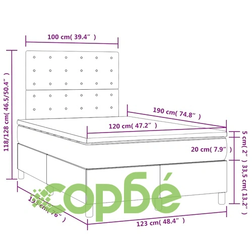 Боксспринг легло с матрак и LED бяло 120x190 см изкуствена кожа  ➤ топ цена ➤ sorbe.bg
