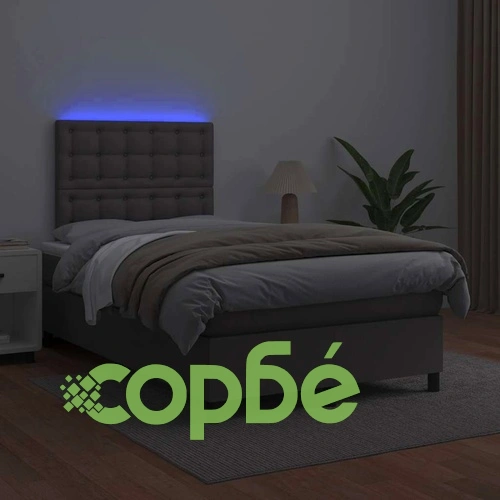 Боксспринг легло с матрак и LED сиво 120x190 см изкуствена кожа ➤ топ цена ➤ sorbe.bg