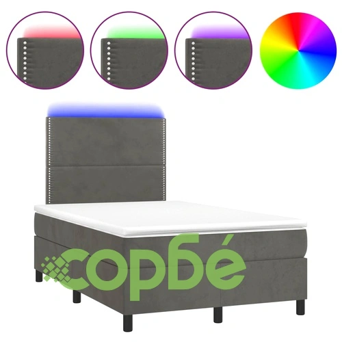 Боксспринг легло с матрак и LED, тъмносиво, 120x190 см, кадифе ➤ топ цена ➤ sorbe.bg