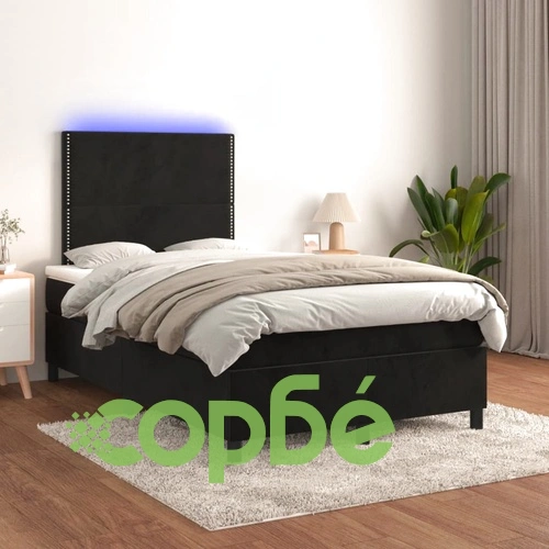 Боксспринг легло с матрак и LED, черно, 120x190 см, кадифе ➤ топ цена ➤ sorbe.bg