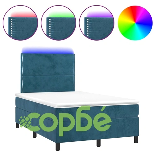 Боксспринг легло с матрак и LED, тъмносиньо, 120x190 см, кадифе ➤ топ цена ➤ sorbe.bg