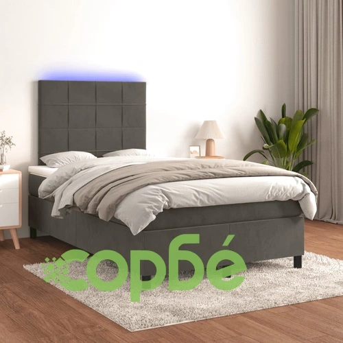 Боксспринг легло с матрак и LED, тъмносиво, 120x190 см, кадифе ➤ топ цена ➤ sorbe.bg