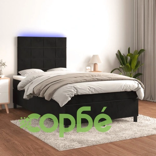 Боксспринг легло с матрак и LED, черно, 120x190 см, кадифе ➤ топ цена ➤ sorbe.bg