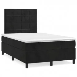 Боксспринг легло с матрак и LED, черно, 120x190 см, кадифе