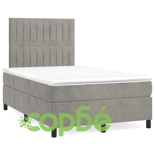 Боксспринг легло с матрак и LED, светлосиво, 120x190 см, кадифе ➤ топ цена ➤ sorbe.bg