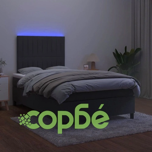 Боксспринг легло с матрак и LED, черно, 120x190 см, кадифе ➤ топ цена ➤ sorbe.bg