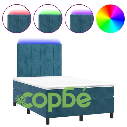 Боксспринг легло с матрак и LED, тъмносиньо, 120x190 см, кадифе ➤ топ цена ➤ sorbe.bg