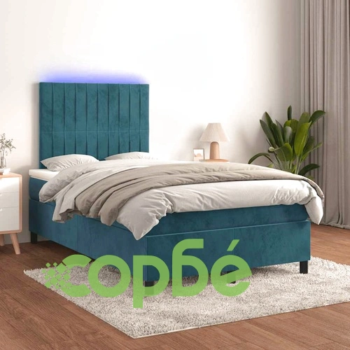 Боксспринг легло с матрак и LED, тъмносиньо, 120x190 см, кадифе ➤ топ цена ➤ sorbe.bg