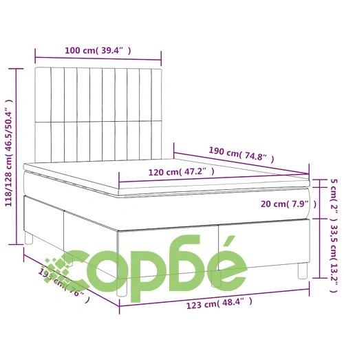 Боксспринг легло с матрак и LED, тъмносиньо, 120x190 см, кадифе ➤ топ цена ➤ sorbe.bg