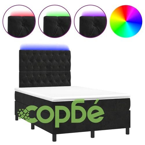 Боксспринг легло с матрак и LED, черно, 120x190 см, кадифе ➤ топ цена ➤ sorbe.bg