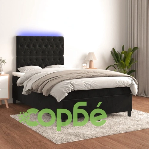 Боксспринг легло с матрак и LED, черно, 120x190 см, кадифе ➤ топ цена ➤ sorbe.bg