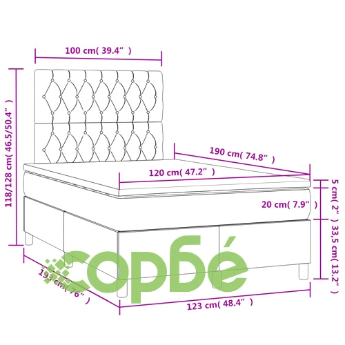 Боксспринг легло с матрак и LED тъмнозелено 120x190 см кадифе ➤ топ цена ➤ sorbe.bg