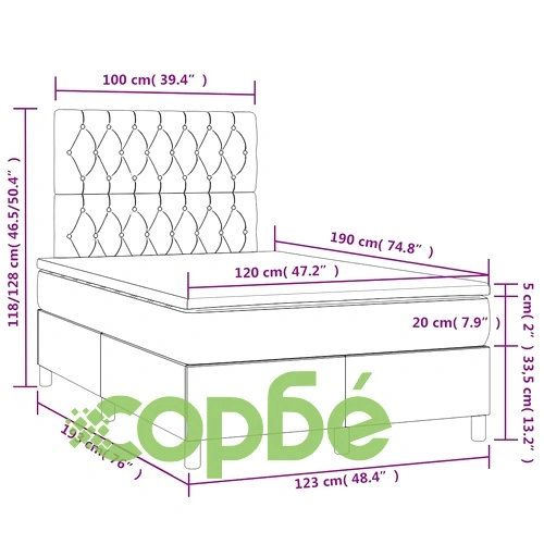 Боксспринг легло с матрак и LED, тъмносиньо, 120x190 см, кадифе ➤ топ цена ➤ sorbe.bg