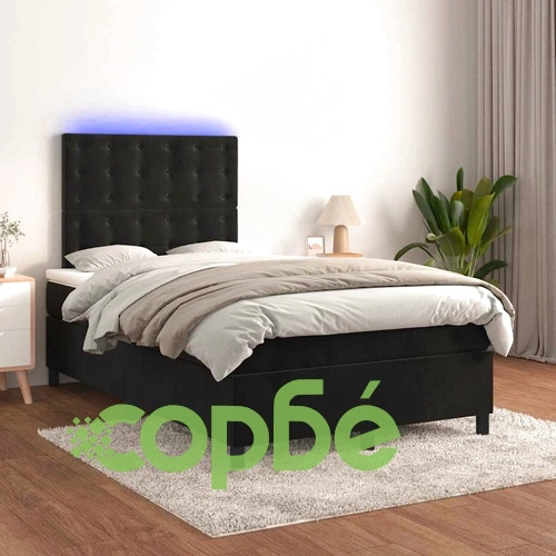 Боксспринг легло с матрак и LED, черно, 120x190 см, кадифе ➤ топ цена ➤ sorbe.bg