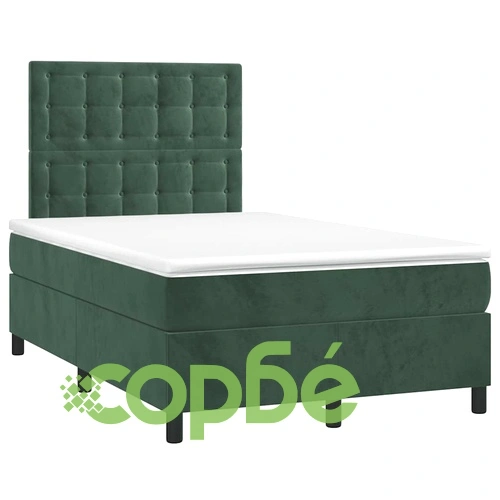 Боксспринг легло с матрак и LED тъмнозелено 120x190 см кадифе ➤ топ цена ➤ sorbe.bg