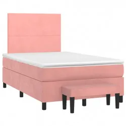 Боксспринг легло с матрак, розово, 120x190 см, кадифе