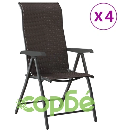 Сгъваеми градински столове, 4 бр, черно кафе, полиратан ➤ топ цена ➤ sorbe.bg