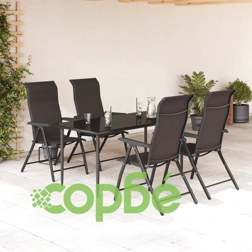 Сгъваеми градински столове, 4 бр, черно кафе, полиратан ➤ топ цена ➤ sorbe.bg