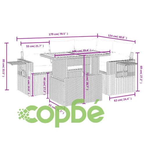 Градински комплект диван с възглавници 5 части бежов полиратан ➤ топ цена ➤ sorbe.bg