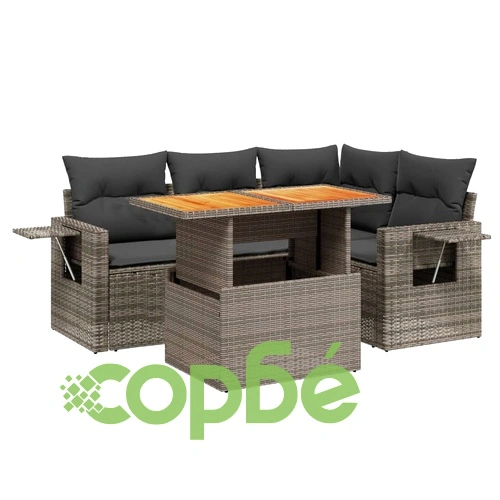 Градински комплект с възглавници, 5 части, сив полиратан ➤ топ цена ➤ sorbe.bg