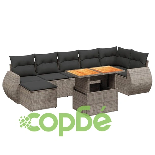 Градински комплект диван с възглавници 8 части сив полиратан ➤ топ цена ➤ sorbe.bg